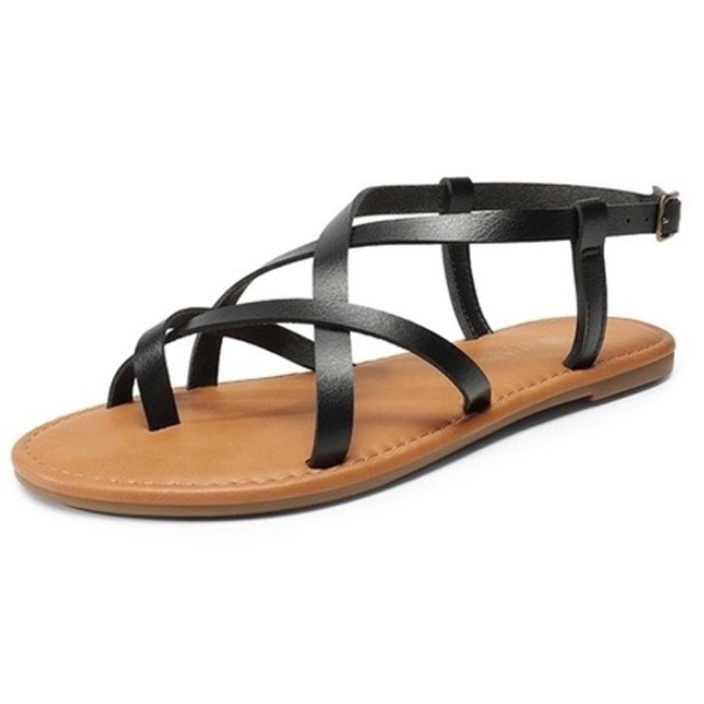Dream Pairs Womens Black Strappy Thong Flat Sandals SDFS2401W Size 9 NEW